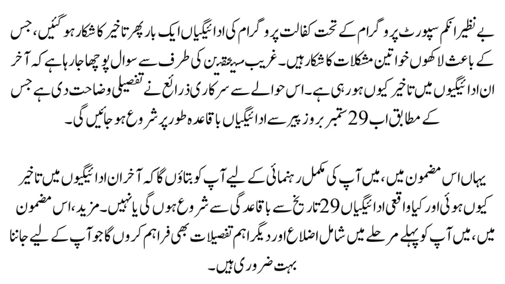Benazir Kafalat New Payments Delayed