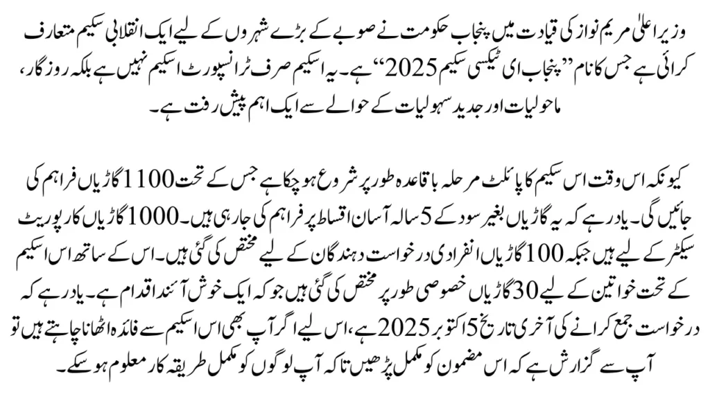Punjab E-Taxi Scheme 2025 